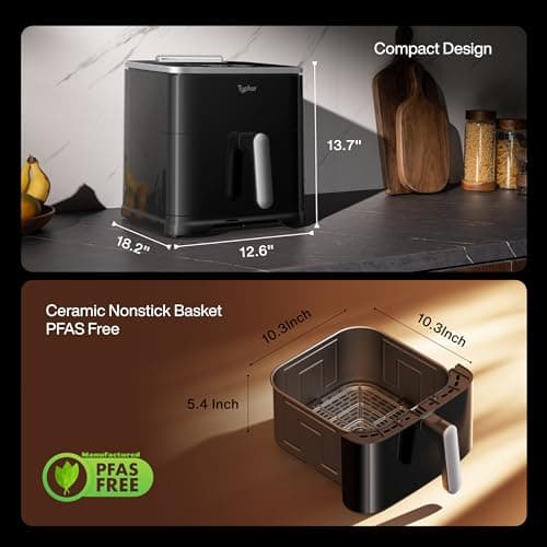 Typhur Sync 8QT AI Smart Air Fryer with Built-in Wireless Meat Thermometer, 9-in-1 XL Non Toxic Ceramic Airfryer, 450°F Max, Cooks 6lb Whole Chicken, Quiet & Dishwasher Safe, 120V - Thumbnail 4