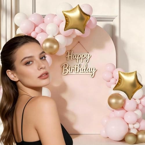 Pink White Gold Balloon Arch Garland Kit 143Pcs Pink White Metallic Gold Latex Balloons with Star Foil Balloons for Wedding Bridal Shower Birthday Party Decorations - Thumbnail 3