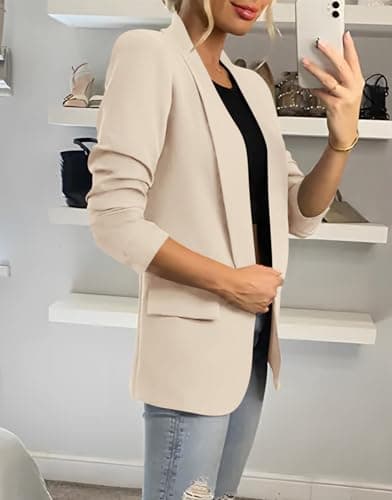 KIRUNDO Womens Blazer 2026 Spring Fall Bussiness Casual Long Sleeve Open Front Work Office Dressy Suit Jackets with Pockets(Beige, Large) - Thumbnail 5