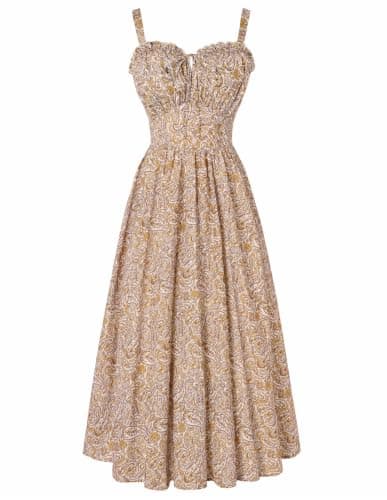 Scarlet Darkness Summer Dresses for Women 2026 Floral Corset Dress Long Milkmaid Dress with Pocket Yellow Paisley M - Image 1