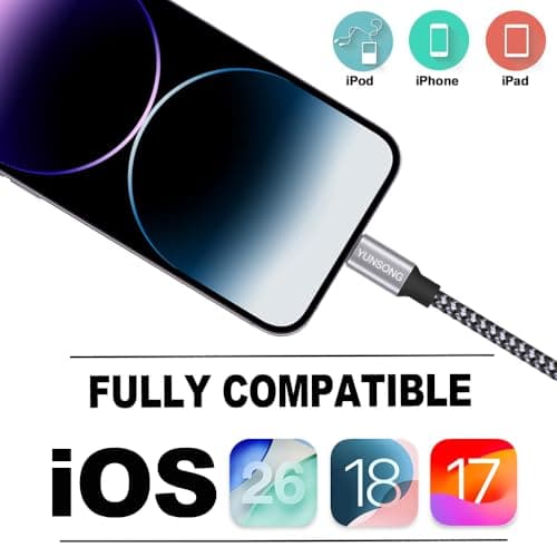 YUNSONG iPhone Charger [MFi Certified], 3Pack 6FT Nylon Braided Lightning Cable Fast Charging High Speed Data Sync USB Cord Compatible with iPhone 14 13 12 11 Pro Max XS XR X 8 7 6S 6 Plus SE - Thumbnail 4