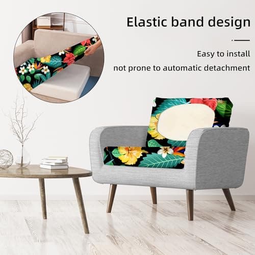 8Pcs Stretch Patio Cushion Covers,Outdoor Couch Covers Replacement,Outdoor Couch & Sofa Slipcovers,for Patio Furniture Cushion Covers,Washable Reusable Furniture Protector (Floral Leaf,Cover Only) - Thumbnail 5
