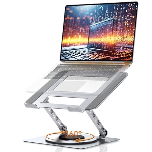 TECKNET Laptop Stand for Desk, 360 Rotating Base, Ergonomic Foldable Computer Stand for Laptop Riser Height Adjustable, Compatible with MacBook Pro, All Laptops 10-17" - Silver - Image 1
