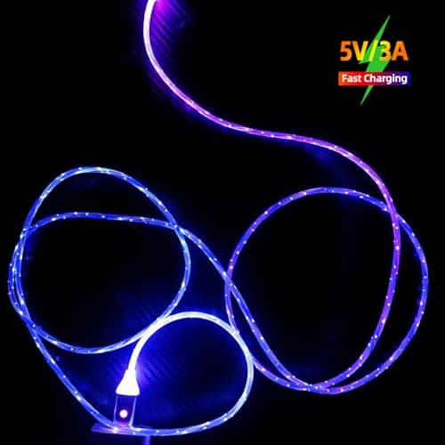 ULIKTO 6.6ft/2m Type C Cable 3A Fast Charging Switch on/Off Led Light up Charger Cable Visible RGB Color Changing USB A to USB C Data Sync Cord for Samsung Galaxy S21/S20/S10/S9/Note 20/10/9/8 - Thumbnail 2