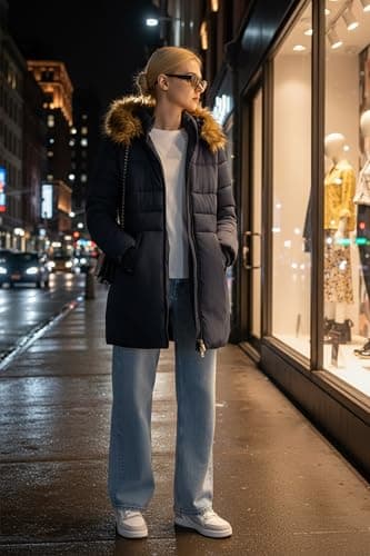 Orolay Winter Coats Women Long Puffer Jacket Windproof Warm Down Coat Parka with Faux Fur Hood, Navyblue, Large - Thumbnail 3
