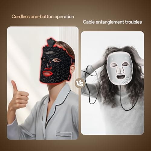 SUERBEATY Red Light Mask, 7 Colors Red Light Mask for Face, Cordless, Soft Flexible, Portable & Lightweight for Home & Travel, Rechargeable Facial Masks for Women & Men (Black) - Thumbnail 3