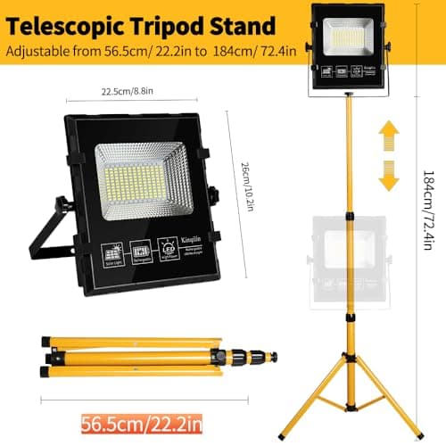 Solar Powered Work Light with 120H Runtime & Remote Control, Led Work Light with Stand LED Flood Light, 360° Adjustable with 5ft Stand for Hurricane, Power Outage, Construction, Camping - Thumbnail 6