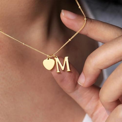 Ritach Initial Necklaces for Women Trendy - Gold Necklace for Women Gifts for Girls Initial Necklace Letter M Heart Necklace for Girls Jewelry for Teen Girl Gifts - Thumbnail 5