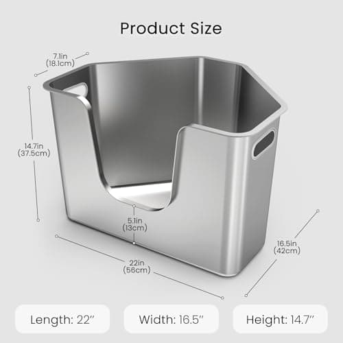 Stainless Steel Corner Cat Litter Box, Metal Litter Box with High Sided, One-piece Corner Cat Toilet, No Assembly Required, Non-Stick, No Odor Kitten Litter Pan, Easy to Clean, for Small Medium Cats - Thumbnail 2