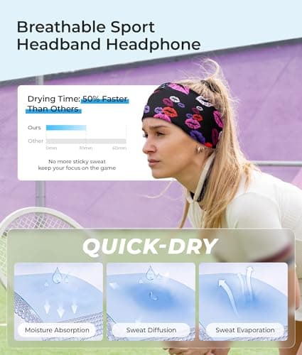 LOVE EYE Sleep Headphones Wireless Headband Headphones Bluetooth 5.4 for Side Sleeper Bluetooth Headband Earphones for Sports for tech Gadgets Gifts(Lip Black) - Thumbnail 3