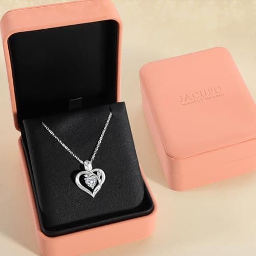 JACUPO Heart Birthstone Silver Necklace for Women(04 - Moissanite) - Thumbnail 6