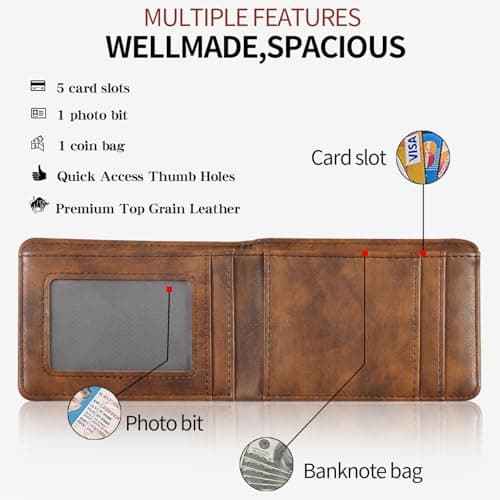 HiChiclife RFID Blocking Wallet for Men, Ultra Thin Slim Minimalist Bifold with ID Window for Front Pocket - Lightweight Compact, Gift Box Included - Thumbnail 5