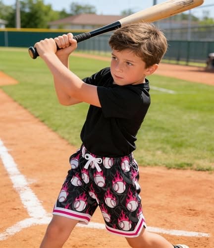 Cozople Boys Baseball Shorts Size 8 Kids Athletic Shorts Black Quick Dry Durable Active Shorts for Playing Basketball - Thumbnail 5