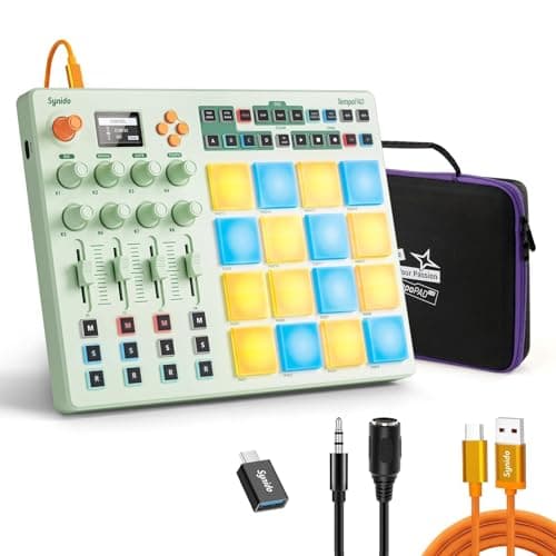 Midi Pad Controller, Portable Beat Maker Machine with Drum Pads, Beginners Beating Pad Velocity Sensitive, LED Display for Music Production (Wireless MIDI)