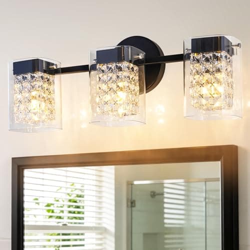 TYhogar Modern Crystal Vanity Lights, 3-Light Black Bathroom Light Fixtures with Clear Shades, Bathroom Lighting Fixtures Over Mirror Wall Light for Hallway, Decoration,Bedroom（Exclude Bulb） - Image 1