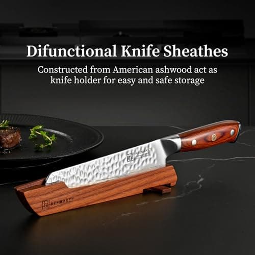 KEEMAKE Kiritsuke Chef Knife, 8 Inch Damascus Japanese Kitchen Knife with Ergonomic Pakkawood Handle, Ultra Sharp Non-Slip Cooking Knife with Ash Sheath - Thumbnail 6