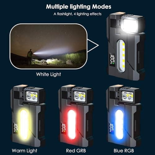 G5 EDC Flashlight – 2Pcs 400 Lumens Super Bright Rechargeable Mini Light with 270°Rotatable Magnet, 3 Modes Dual Light, 1200mAh Portable Flat Pocket Flashlights for Outdoor Camping Daily Carry (2Pcs) - Thumbnail 6