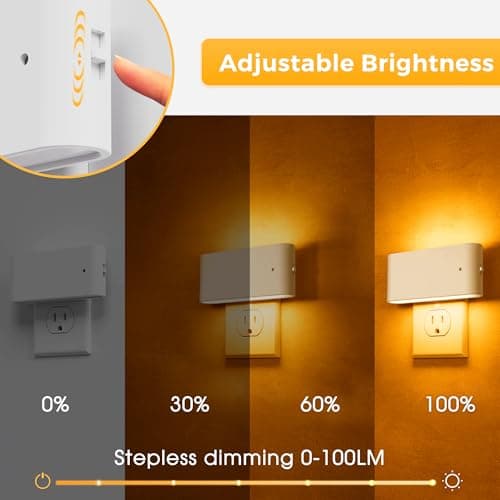 L LOHAS LED Night Light, 2 Pack Dimmable Modern LED Night Lights Plug into Wall,Dusk to Dawn Sensor Night Lights for Kid, 0-100LM 2000K Amber Nightlight for Hallway Bedroom Stairway - Thumbnail 3