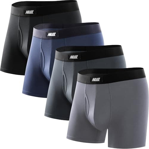 Nullktie Men‘s Ultra Soft Trunks with Fly, Modal Microfiber Underwear, Moisture Wicking Underpants Short Leg, 4 Pack - Image 1