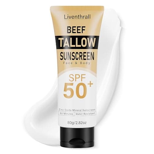 Mineral Sunscreen with Non-Toxic Zinc Oxide SPF 50, Organic Natural Beef Tallow Sunblock with Honey Beeswax, Non Greasy Formula for Face, Body and Skin - Women and Men, 2.82 oz (80g)