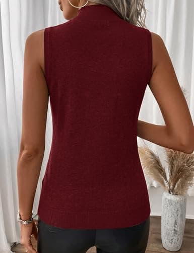 LaGracia Womens Mock Neck Sleeveless Sweater for Women Summer Spring Business Casual Wool Blend Tank Tops Knit Pullover Sweaters DarkRed S - Thumbnail 6