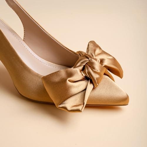 RUSAUISE Tan Kitten Heels Women Closed Pointed Toe Bow Pump Shoes Slingback Dressy Comfortable Low 2 Inch Heel Size 12 - Thumbnail 3