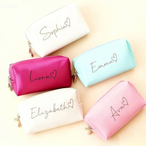 VBAIFAyy Personalized Makeup Bag with Name & Birth Flower - Custom Toiletry Bag for Women, Unique Bridesmaid Gifts, Wedding Party Favors, Best Friend Birthday Present - Thumbnail 2
