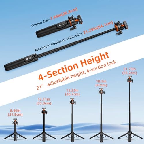 Tripod for Insta360 X5 ACE Pro 2, 21” Selfie Stick Quick Release Extension Rod Mini Table Desk Portable Handle Grip Stand with Remote Controller for Insta 360 X5 X4 Air, ACE Pro 2 Accessories - Thumbnail 5