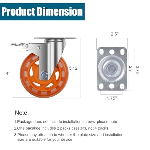TESUMI 4" Inch Stainless Steel Caster Wheels Maintenance-Free SUS 304 Washable Heavy Duty Casters Total Lock Brake Anti-Corrosion Waterproof Caster Wheels for Restaurants, Labs, Hospitals-2 Packs - Thumbnail 3