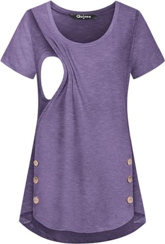Quinee Maternity Tops Nursing Tops Breastfeeding Shirts Nursing Clothes for Breastfeeding Postpartum Clothes Purple L - Image 1