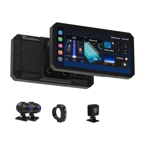 AlienRider M2PRO-204 Motorcycle Streaming Smart System,77G mmWave Radar Blind Spot Detection,Wireless CarPlay/Android Auto,Rear-View Streaming Lane Change Assist,1080P,G-Sensor(Host+Cameras+Radar)