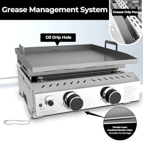 R.W.FLAME Portable Propane Griddle,Stainless Steel Gas Grill,Table Top Grill for Outdoor BBQ,Camping and RVs,Silver (2 Burner) - Thumbnail 5