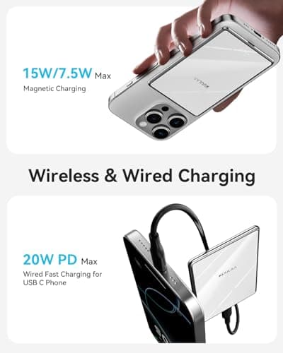 Kuulaa Power Bank Ultra Slim, 0.28 in MagSafe PowerBank 5000 mAh, PD20W Small Power Bank, Magnetic Wireless External Mobile Phone Batteries for iPhone 16 Pro/15/14/13/12 Series (White) - Thumbnail 3