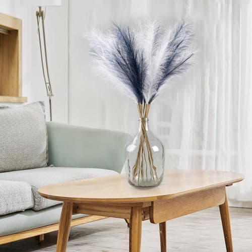 Acfruits 12 Pcs Navy Blue and White Pampas Grass Decor 38"/3.1FT Tall Fake Pompas Floral Large Artificial Pompous Grass Branches Plants for Floor Vase Filler Home Boho Decoration - Thumbnail 6