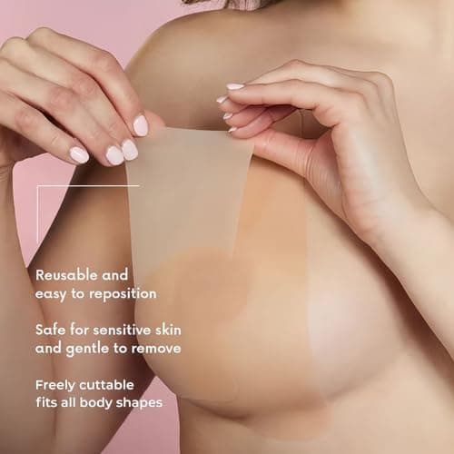 UOTJCNR Breast Lift Silicone Boob Tape, 6 Pcs Precut Soft Stretch Boobtape for Large Breast, Body Tape for A-G Cup Beige - Thumbnail 3