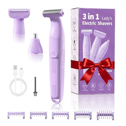 UNIMIKO Bikini Trimmer for Women, 3-in-1 Painless Womens Electric Razors & Pubic Hair Trimmer, Waterproof Womens Shaver with Ceramic Blades, USB Rechargeable Lady Groomer for Legs Underarm Face,Violet - Image 1