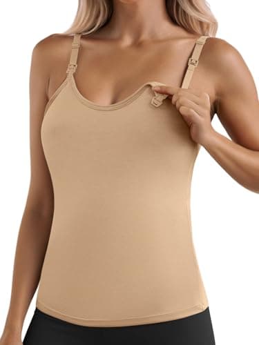 Ninee Womens Maternity Nursing Tank Tops with Built in Bra for Breastfeeding Adjustable Straps Camisoles Cami Tanks (Light Khaki,Small) - Image 1