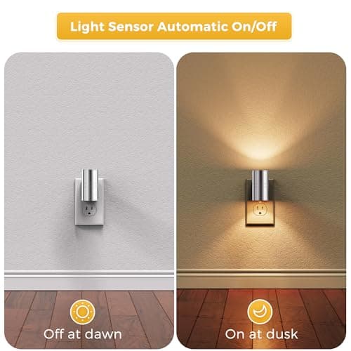 L LOHAS LED Night Light, Night Lights Plug into Wall, 1-Pack, Smooth Silver Glossy Plating Metal-Shade Nightlight, Light Sensor, Soft White 3000K, Dimmable Night Light Plug in for Hallway Bedroom - Thumbnail 3
