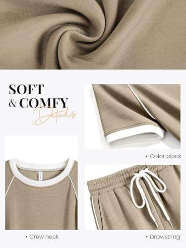 Casly Lamiit Short Sets Women 2 Piece Outfits 2026 Summer Matching Athletic Clothing Sets Cute Color Block Sweatsuit Camel S - Thumbnail 4