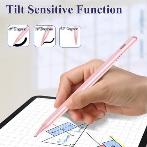 Stylus Pen for iPad 9&10th Generation 2018-2025 with Palm Rejection, Tilt Sensitivity, Tablet Digital Pencil Suit with Apple iPad 6/7/8/9/10th, Pro 11"/12.9"/M4, Air 3/4/5th/M2/M3, Mini 5/6th - Pink - Thumbnail 5