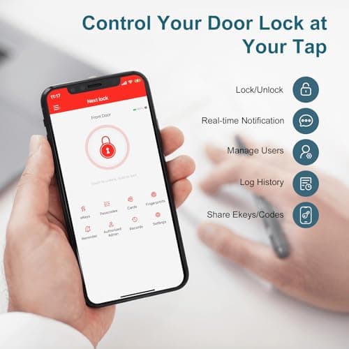 Smart Lock Deadbolt - Bluetooth Keyless Entry Door Lock for Front Door, Fingerprint Electronic Keypad Door Lock with App Control & Remote eKey Sharing, Easy Installation for Home, Silver - Thumbnail 4