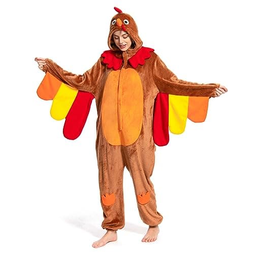 OLAOLA Turkey Adult Onesie, Unisex Thanksgiving Costume, Plush Animal One Piece Pajamas Cosplay Suit for Women and Men - Image 1