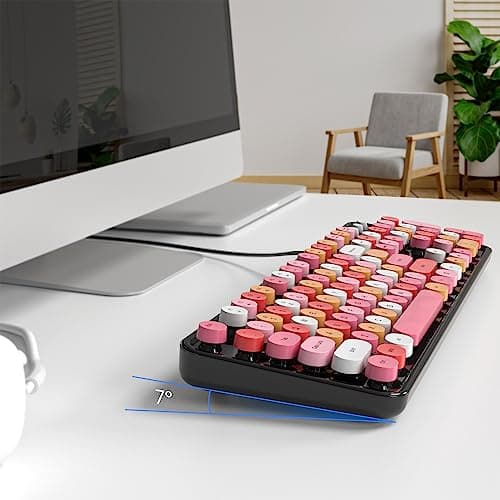 Atelus USB Wired Computer Keyboard - Retro Typewriter Keyboard - Full Size Office Keyboard with Number Pad, Caps Indicators, Foldable Stands, for PC Laptop Desktop Windows (Black Colorful) - Thumbnail 5