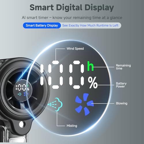 COKUNST Handheld Fan with Mist Spray & 1-100 Speed, Toggle Button & LED Digital Display, 3000mAh USB Rechargeable, 16000 RPM Turbo Mini Fan for Travel Outdoor Camping Makeup Home Office – Black - Thumbnail 4