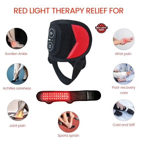 Cordless Red Light Therapy for Ankle Massager Heating Pad, 660nm Red & 850nm Near Infrared Light Therapy Wrap with Vibration & Heat, 3000mAh Rechargeable for Ankle Wrist Foot Arch Comfort (Black) - Thumbnail 5