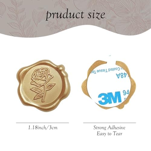 Pilloze 50 Pcs Gold Rose Wax Seal Stickers, Rose Envelope Wax Seal, Wedding Invitation Accessories, Easy to Use Gold Envelope Stickers with Good Adhesion - Thumbnail 2