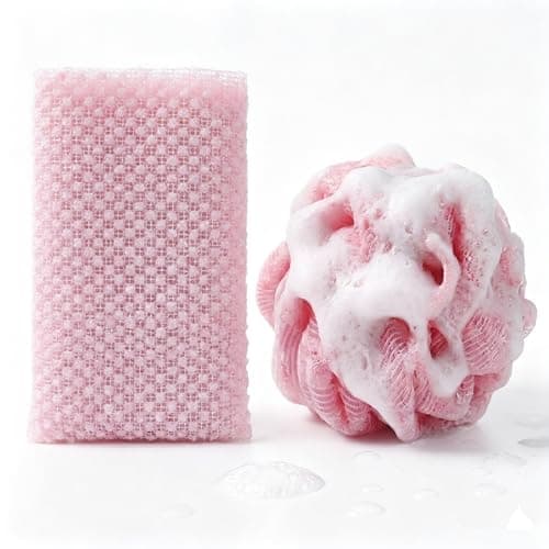 DOCKOMO African Net Sponge - 40-Inch Long Exfoliating Body Scrubber for Shower - Fast-Drying Nylon Mesh Wash Net & Sapo Sponge for Back Scrubbing & Smoother Skin (Pink Grid)