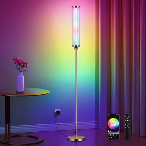 FRIDEKO HOME Floor Lamp, Smart RGBCW LED Color Changing Ambient Lighting for Living Room & Gaming Decor, Standing Lamp with App & Remote Control, Tall Corner Lamp for Bedroom, 12W 1500LM, Gold
