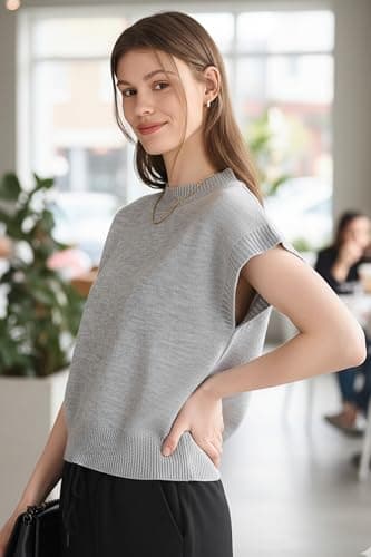 Orolay Women's Cap Sleeve Sweater Vest Mock Neck Short Sleeve Knit Top - Soft Lightweight Solid Color - Thumbnail 3