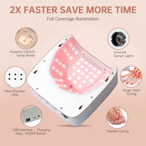 CHRISTINE SHELLY Cordless UV LED Nail Lamp 96W, Rechargeable UV Light for Gel Nails with 3 Timer Setting, Professional Quick Dry Nail Dryer with Display Auto Sensor for Salon & Home (AB Diamond) - Thumbnail 3